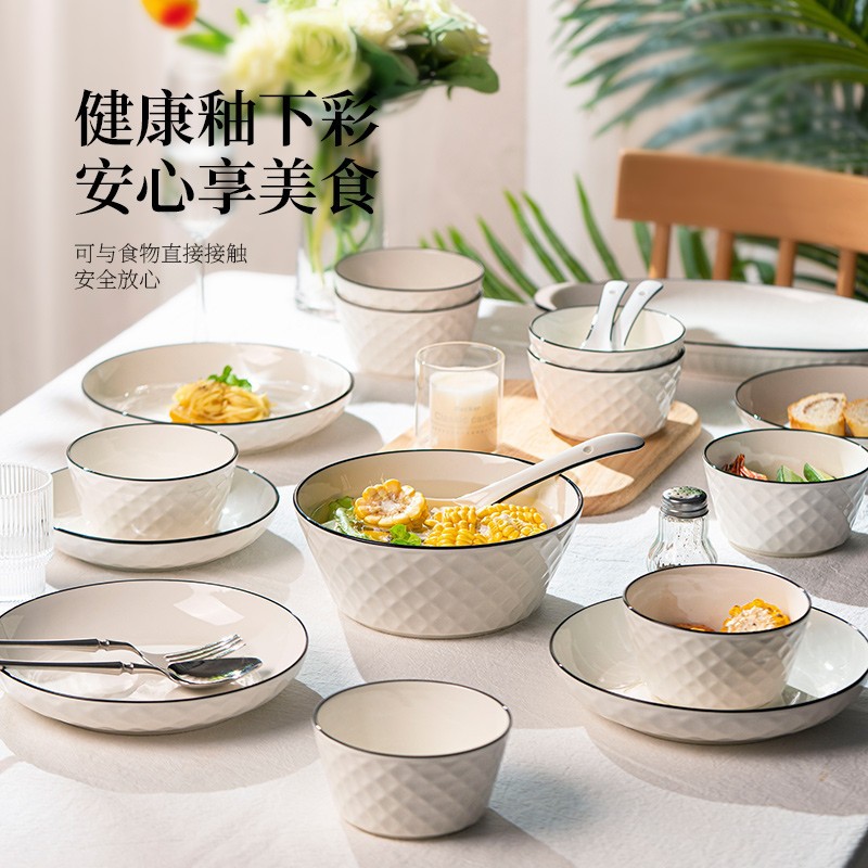 Jingdezhen conjunto de cubiertos de cerámica 2025, nuevo conjunto de platos de color esmaltado, platos domésticos, platos y utensilios de reubicación