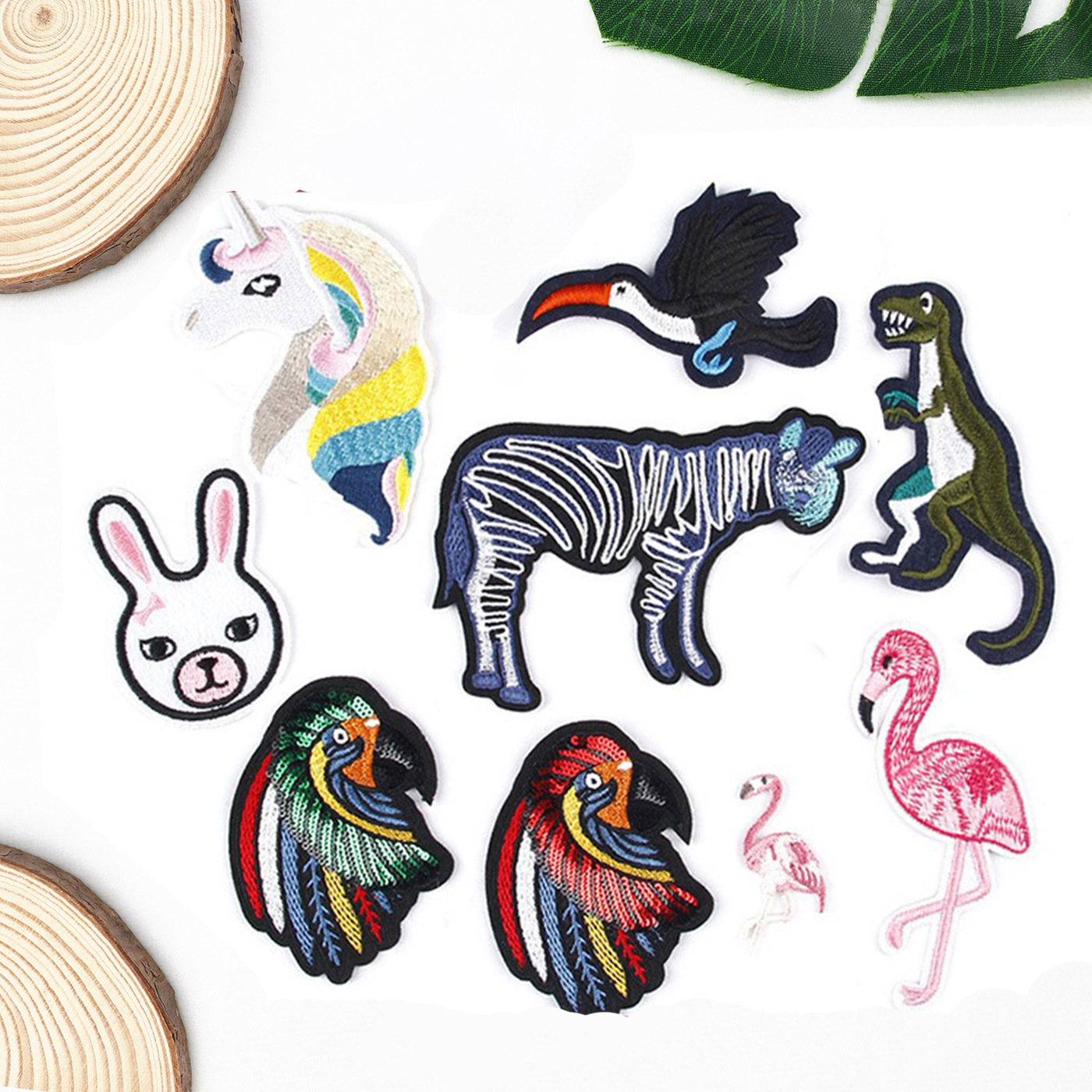 大号布贴斑马恐龙火烈鸟鹦鹉小鸟兔子刺绣贴布贴补丁布贴刺绣工厂