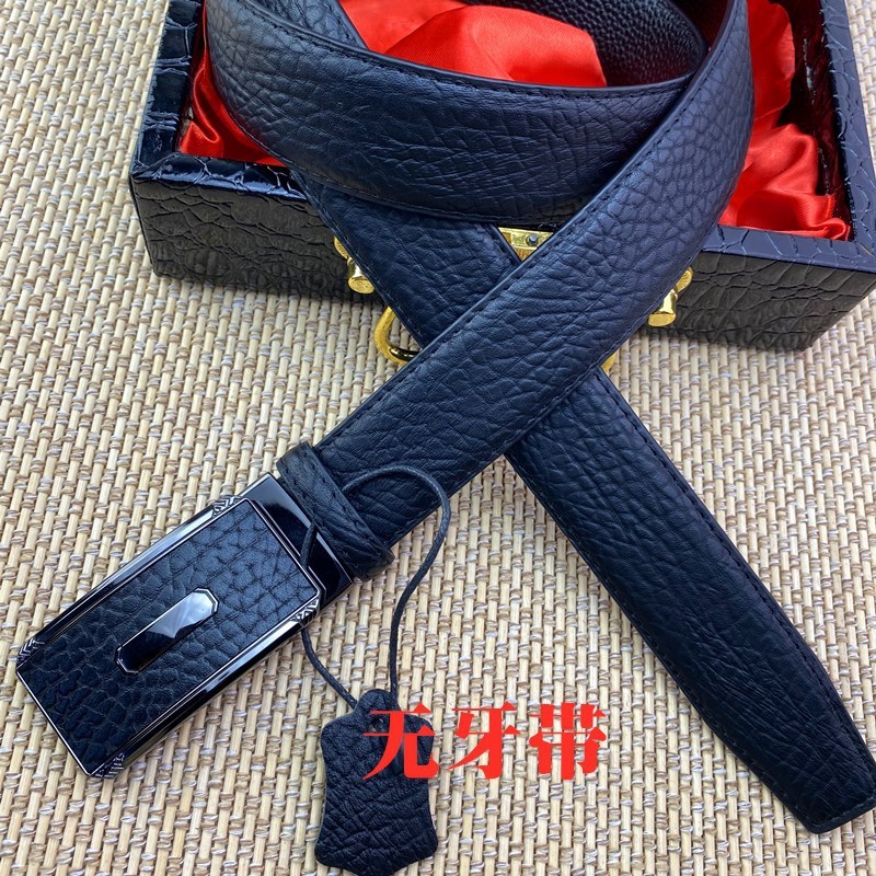 歯のない自動バックルベルトメンズ本革ベルトメンズレザーバックルヘッド穴なしズボンベルト展示会供給バイソンパターン|undefined