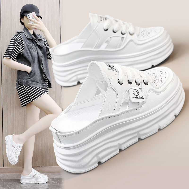 W3610新款透气女鞋2025夏季镂空厚底内增高半拖休闲鞋时尚女凉鞋|undefined