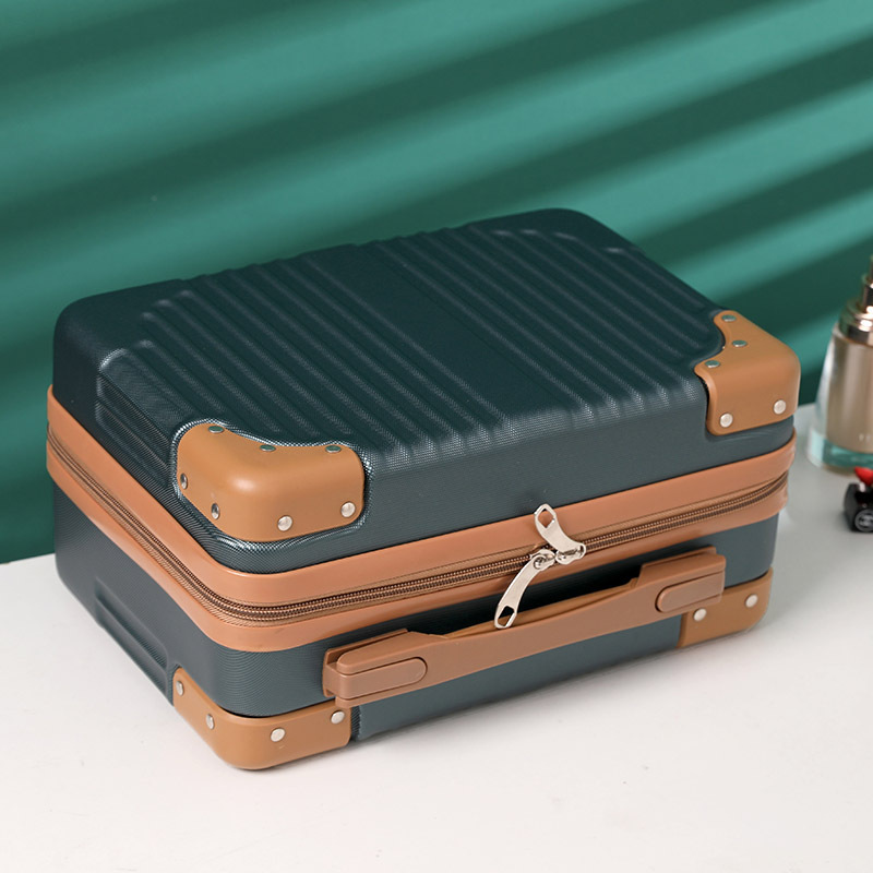 Maleta de rayas verticales retro coreana, estuche de cosméticos, maleta pequeña de 14 pulgadas, caja de almacenamiento portátil, caja de regalo de mano