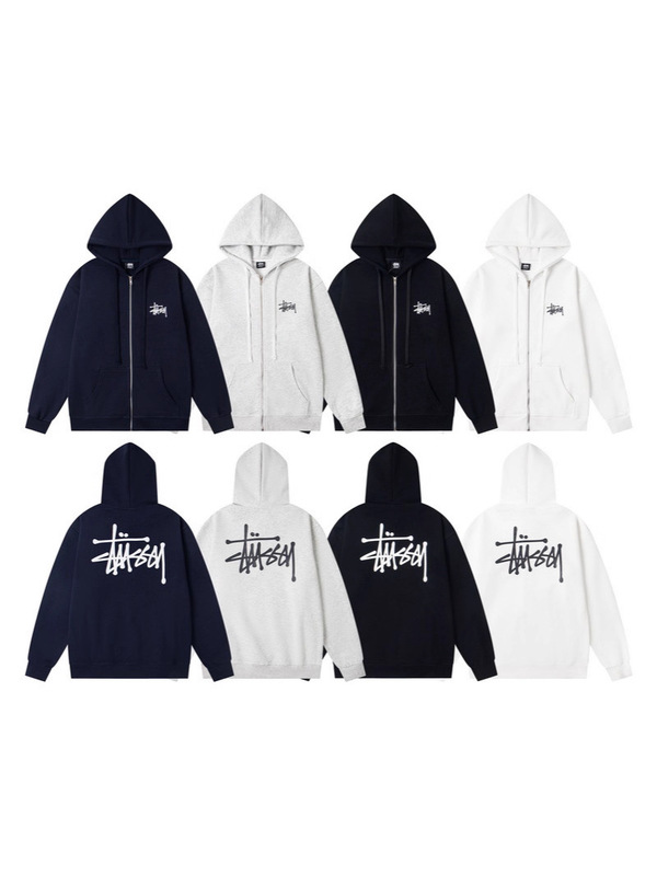 高品质Stussy 斯图西 欧美经典Logo印花拉链连帽开衫外套卫衣男|undefined