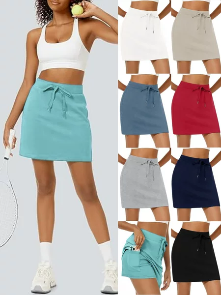 Cross-border European and American Amazon Women's Summer Golf Skirt Drawstring Sports Fitness Pocket Tennis Skirt Anti-light