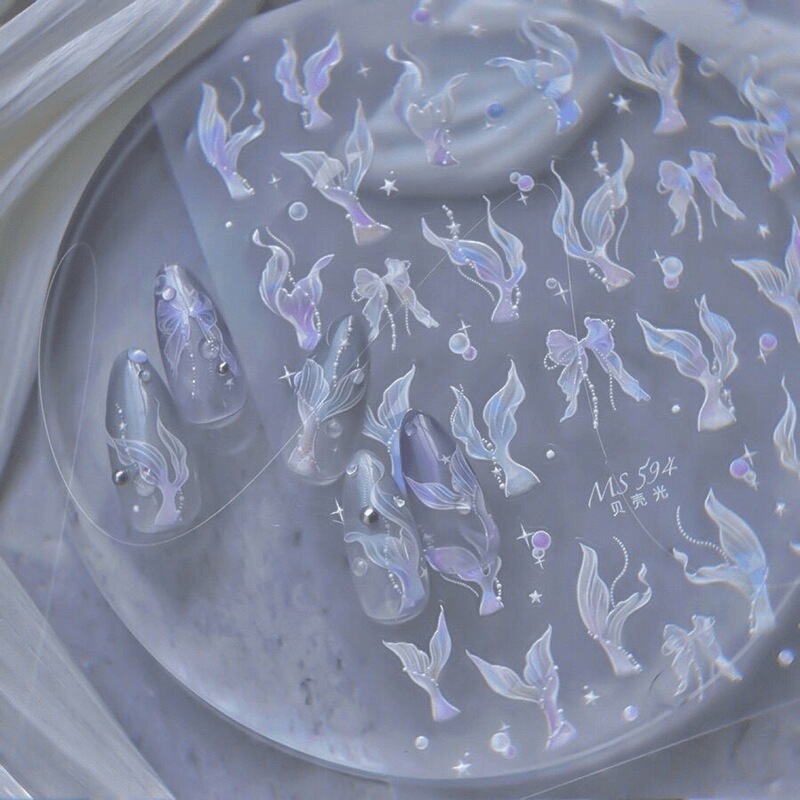 Shell Light Man Fish Tail Nail Sticker Super Fairy Dream Mermaid Tail Aurora Bow Nail Sticker