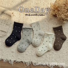 XY52250秋季新款儿童袜宝宝可爱点点花边短袜精梳棉公主风潮袜
