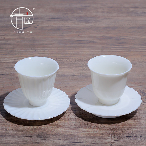 Mutton fat jade porcelain lard white tea cup coaster pure white smelling cup kung fu tea set complete set of cups customized LOGO