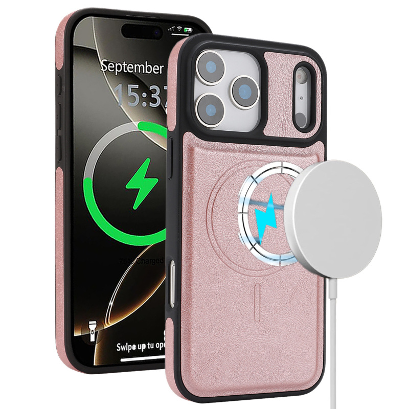 适用iPhone17ProMax无线充磁吸皮套高档手机壳侧贴皮内植绒17Pro|undefined