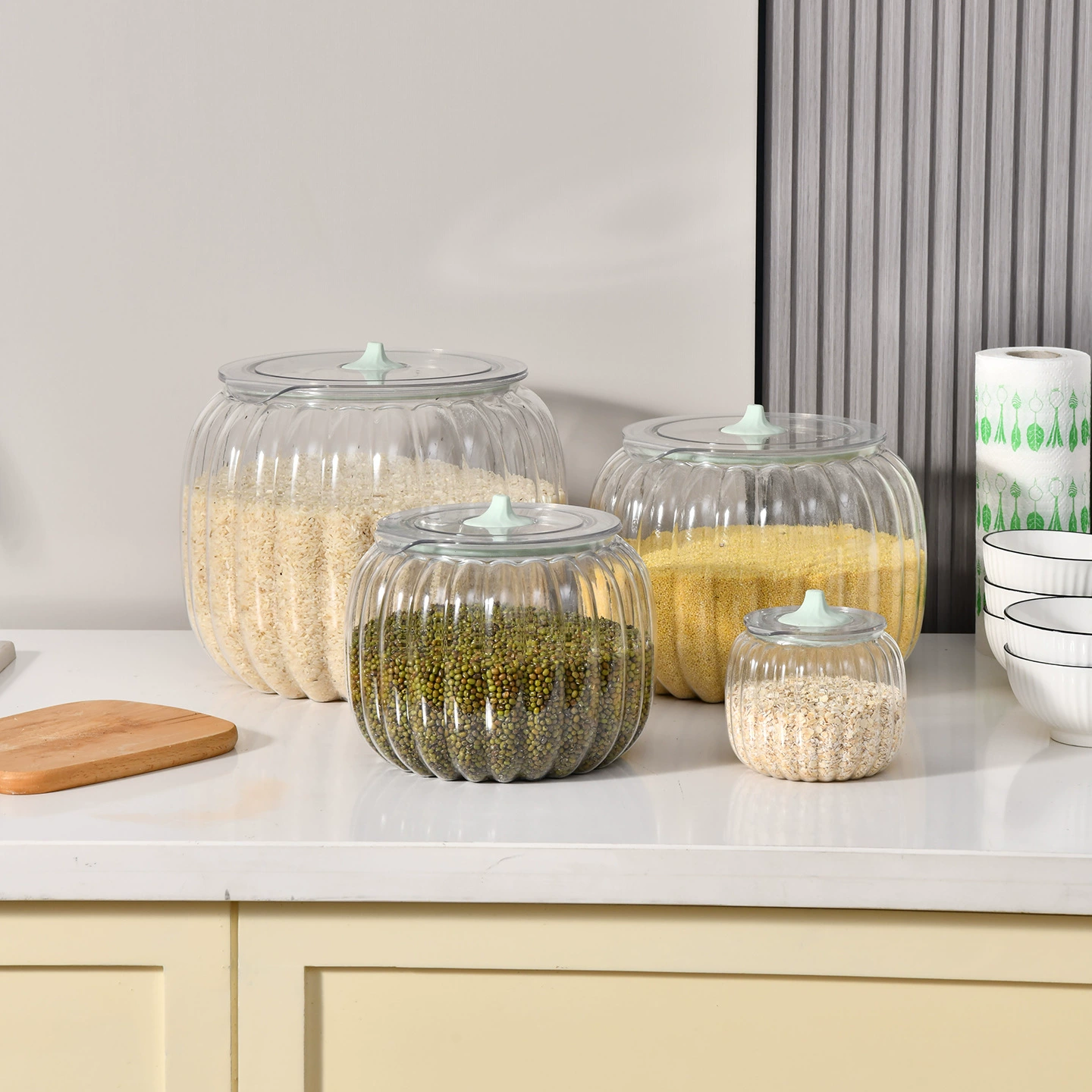 Популярная кросс-бордерная декоративная банка для конфет на Хэллоуин в виде тыквы с полосками ледника, герметичная банка для хранения