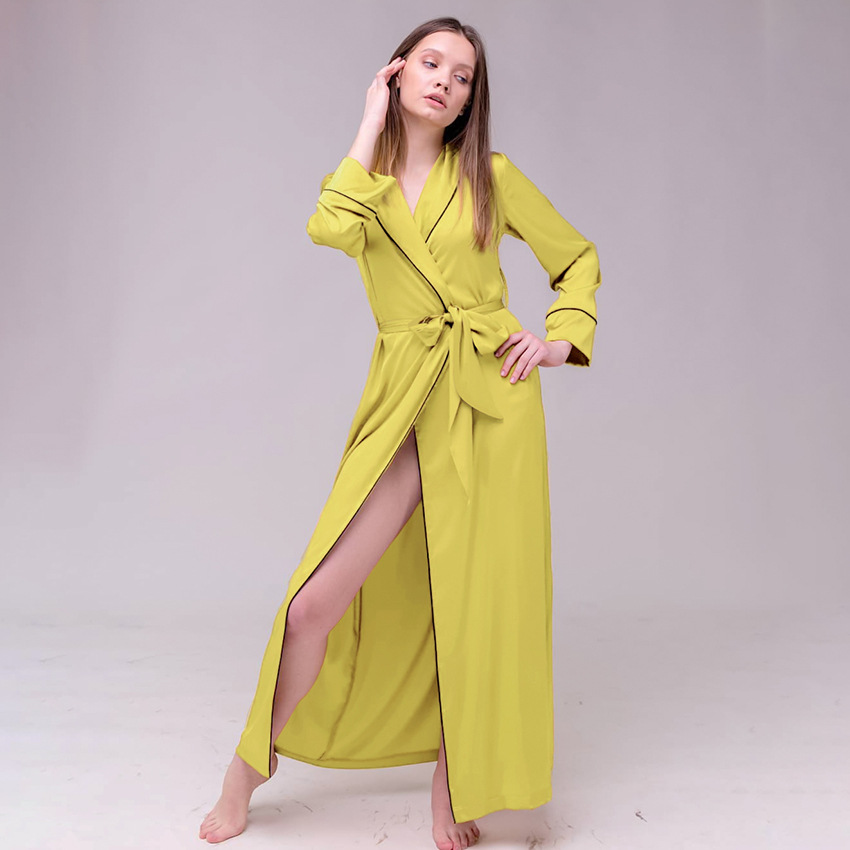 faux silky belt long-sleeved loose bathrobe NSMSY124462