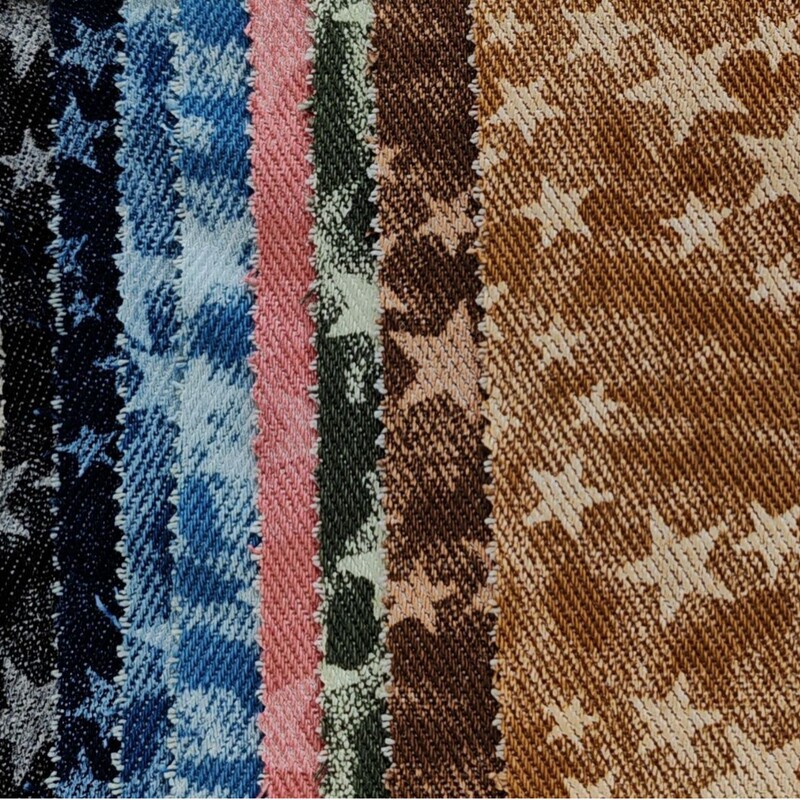 Five-pointed star patterned, colorful printed denim fabric, 10-yard denim fabric, fabric for bags and luggage, in stock, direct from the manufacturer Five-pointed star patterned, colorful printed denim fabric, 10-yard denim fabric, fabric for bags and luggage, in stock, direct from the manufacturer