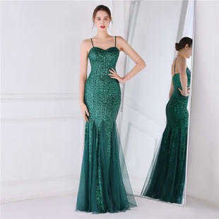 18789# Toast Dress Bride Long Sling Appreciation Banquet Slim Fishtail Dress Wedding Car Model Exhibition Dress