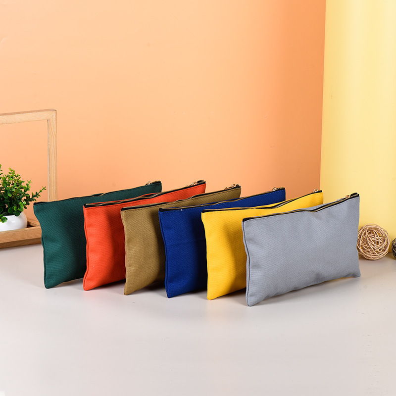 亚马逊外贸16安厚帆布金属拉链工具包可定 制帆布笔袋化妆包