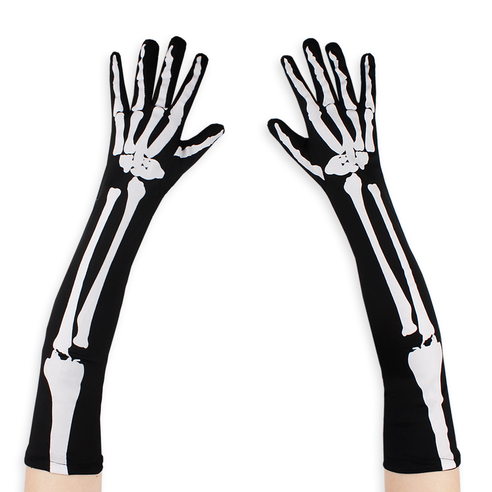 Halloween skeleton double-sided printed long ghost gloves cospaly…