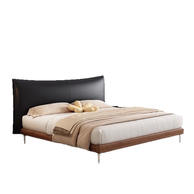 中古风真皮床意式极简家用主卧床现代简约婚床双人床卧室皮床bed|undefined