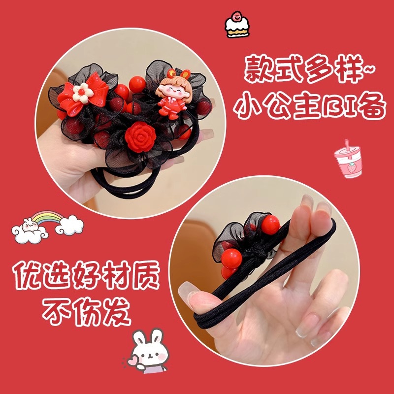 Hijo de malla roja flores anillo de cabello para niños de alta elasticidad arco cabello para niñas lindas correa de goma duradera