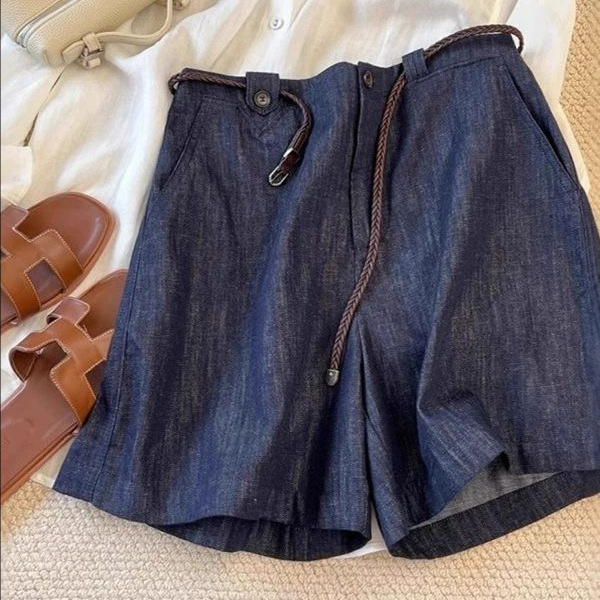Magic Pants, Addictive Body Feeling!! ! Dark Blue Linen Jeans Women's High Waist Slightly Wide Leg Cotton and Linen Shorts Magic Pants, Addictive Body Feeling!! ! Dark Blue Linen Jeans Women's High Waist Slightly Wide Leg Cotton and Linen Shorts