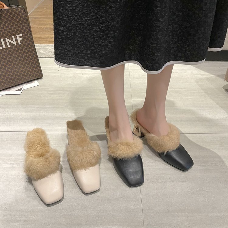 Female Flat-bottom Square Toe Baotou Half Drag - Image 1