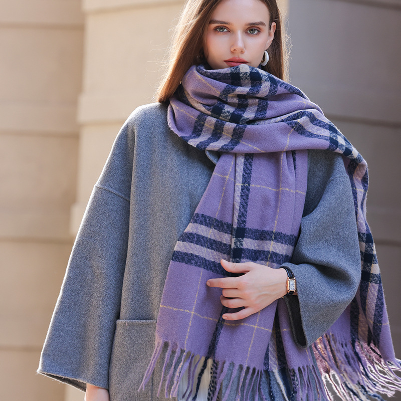 Écharpe pour femme 2024 Nouvelle écharpe tricotée chaude haut de gamme polyvalente double face automne/hiver pour étudiantes_voghion.com