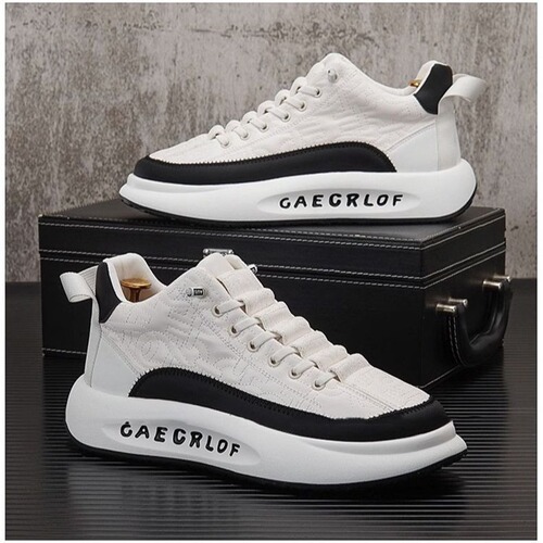 Leather Men's Shoes Korean Style Sporty Casual Black Platform Shoes Men's Thick Heel Trendy Shoes
