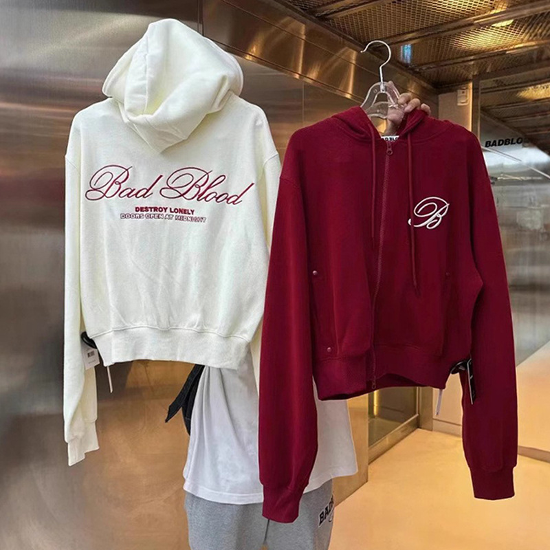 Badblood Bcac Series American Sweatshirt Women's Embroidered Lazy Style Hoodie Red Niche Loose Casual