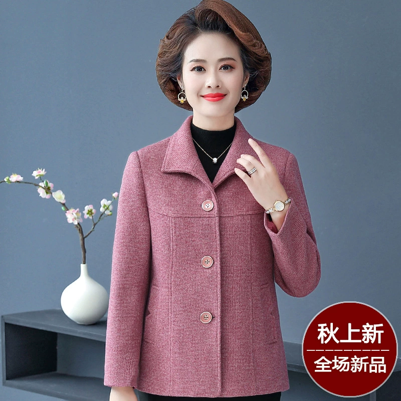 Короткое клетчатое пальто для мамы среднего и пожилого возраста, шерстяное осеннее платье больших размеров 2023, Женский костюм среднего возраста CF-A102