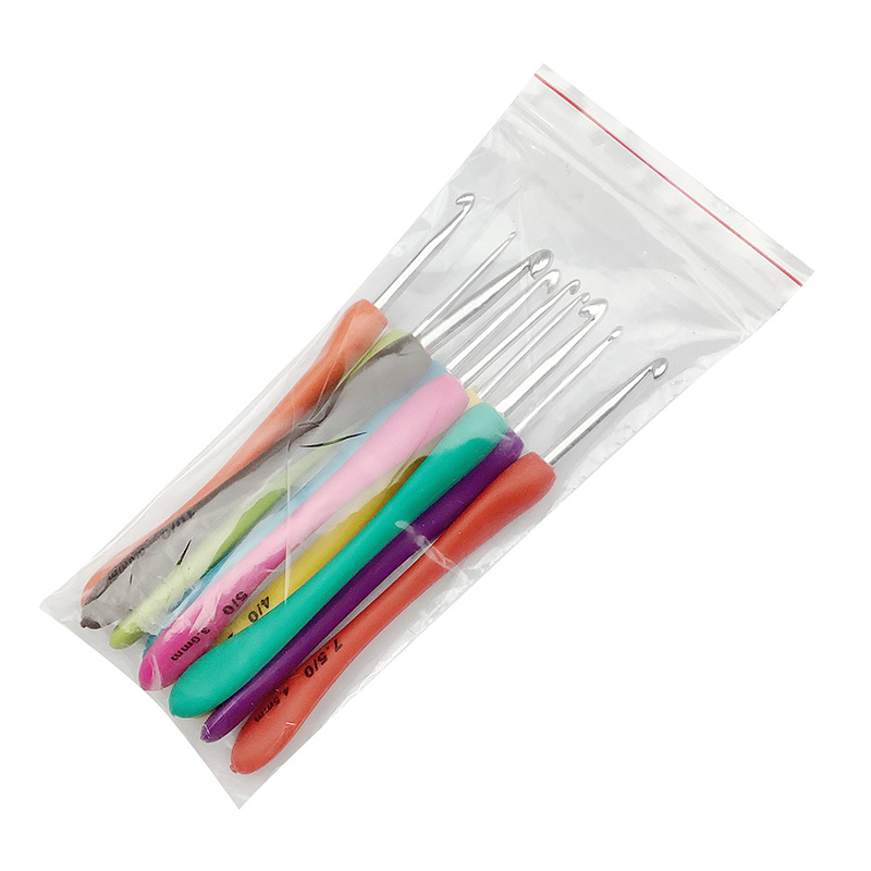 Herramientas de tejer agujas de suéter nuevo plástico mango suave de aluminio crochet conjunto de 9 piezas 2.0-6.0 pu embalaje