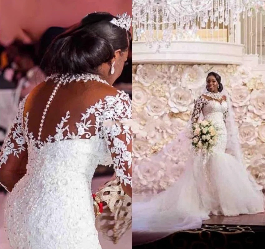 Vestido de noiva sereia elegante com cauda longa para casamento_voghion.com