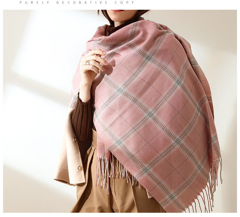 2024 Fashion Checkered Scarf New Cashmere Scarf Women's Sweet Shawl Warm Woven Tassel Autumn And Winter Scarf_voghion.com