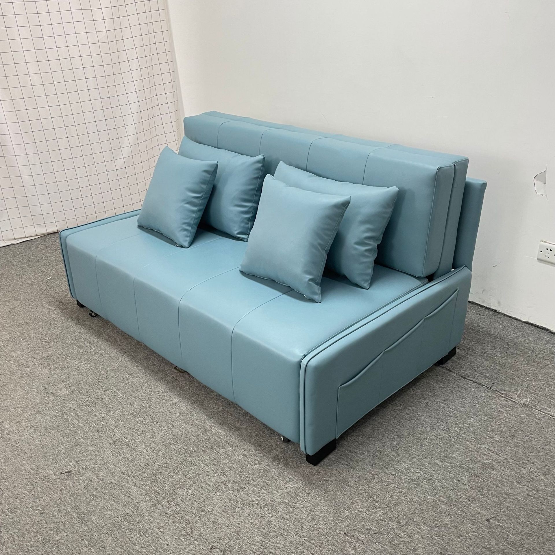 Sofá cama multifuncional de estilo de cuero para sala de estar y dormitorio de doble uso con almacenamiento