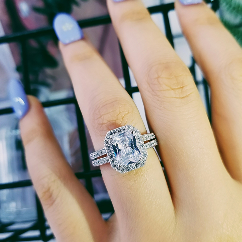 Fashion Geometric Copper Inlay Zircon Rings Earrings