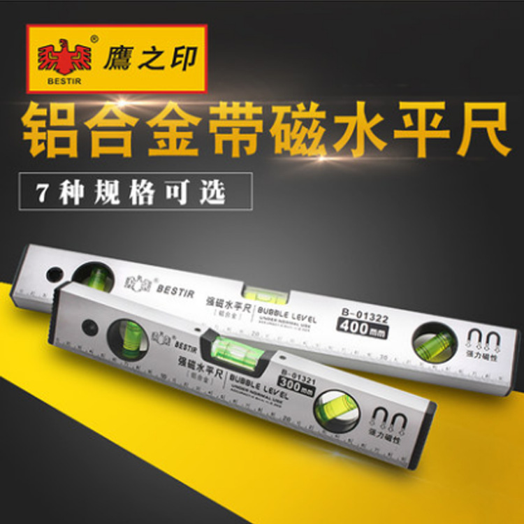 鹰之印工具 银色铝合金带磁性水平尺 装修测量工具靠尺01321