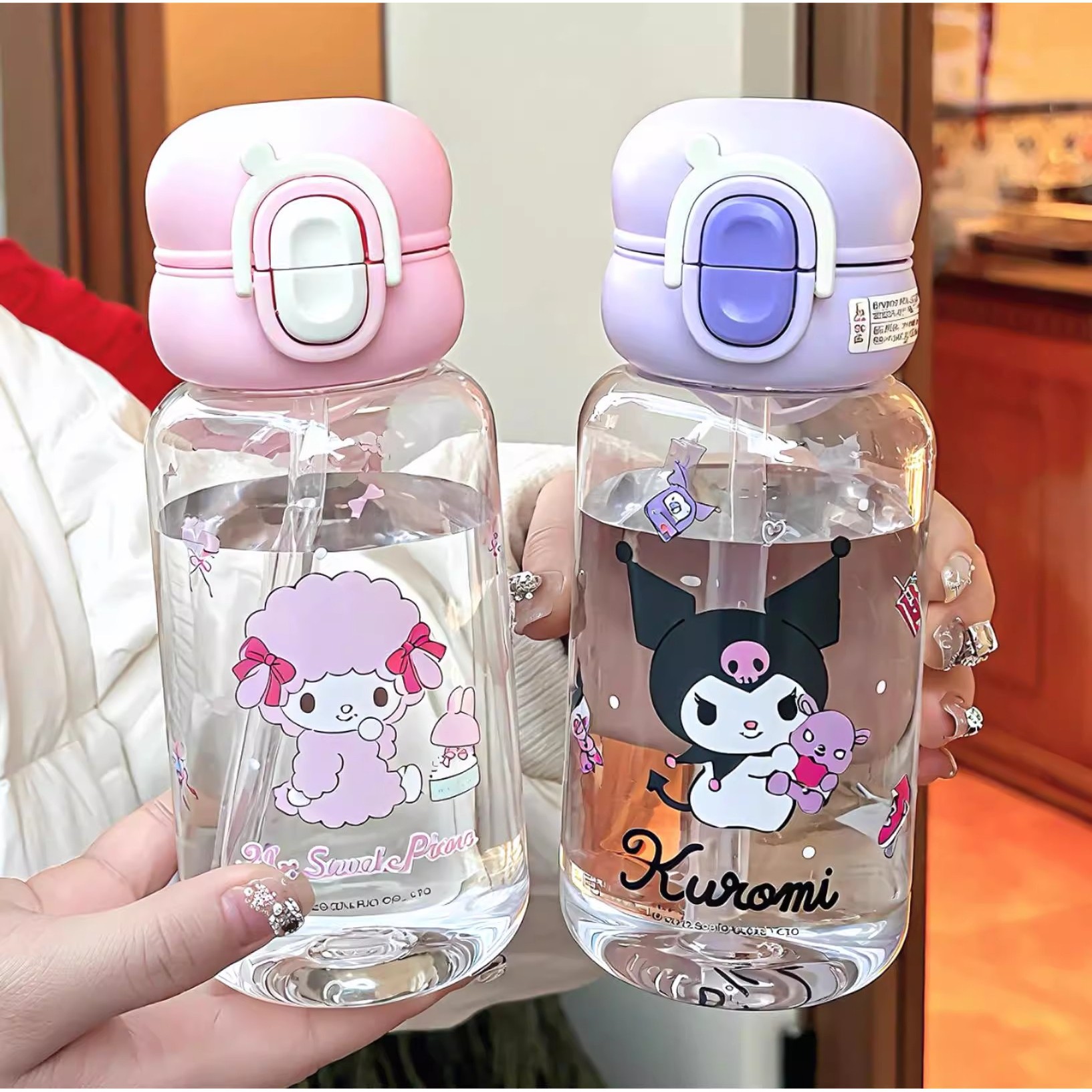 Sanrio tazas de agua para niños niñas lindas tazas de paja Kulomi tazas de plástico de gran capacidad especiales para estudiantes escolares