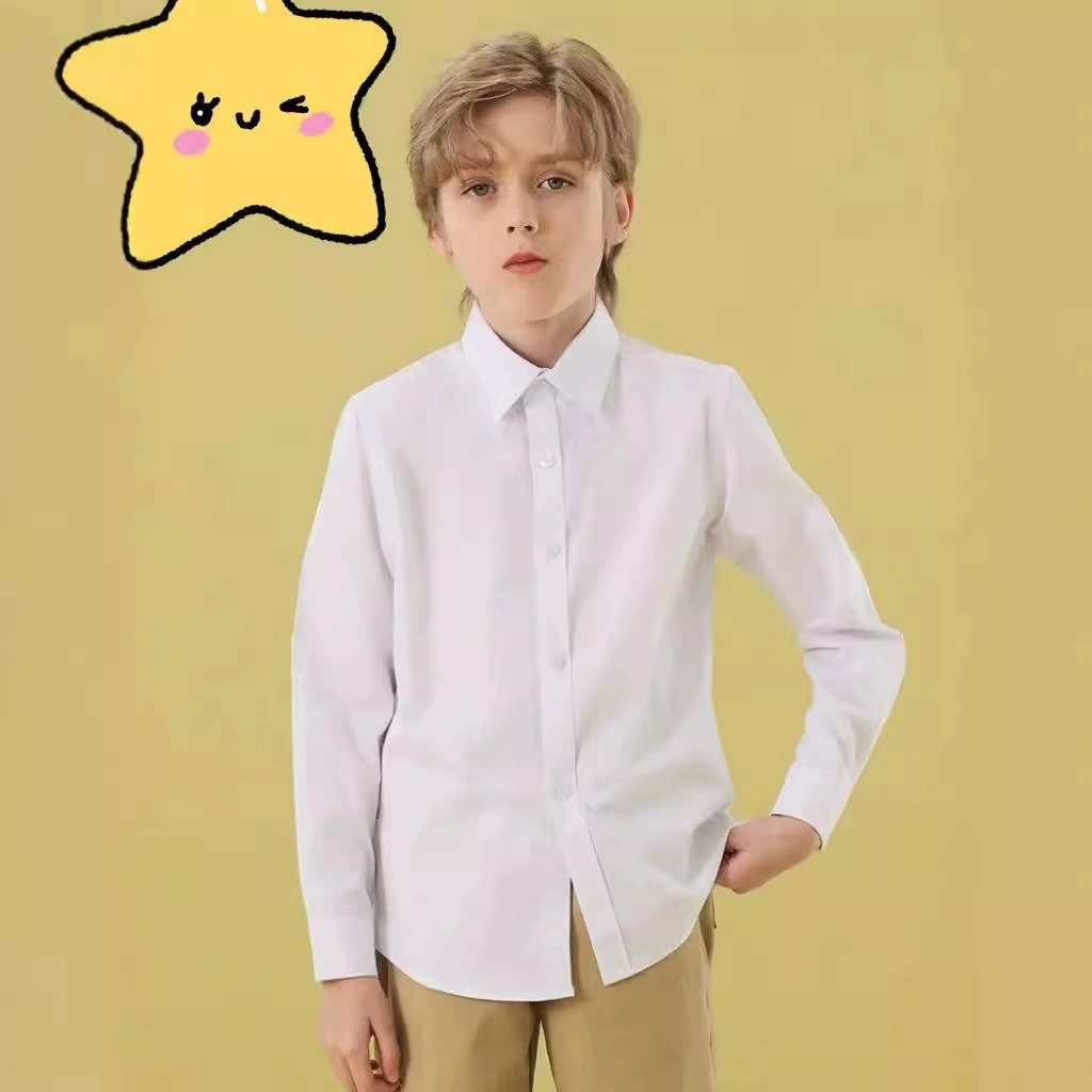 Мальчик хлопчатобумажная белая рубашка с длинными рукавами весной и осенью