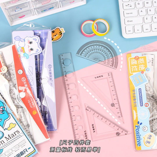 Student cartoon set ruler cute children stationery multi-function ruler set triangle plate protractor ruler wholesale