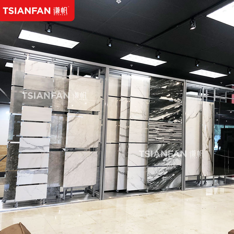 定制瓷砖展示架陶瓷架子 岩板木地板展示柜 连纹石英石板推拉展架