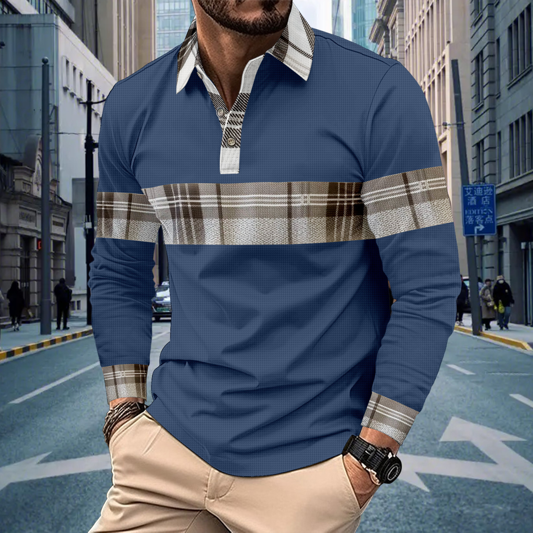 2024 nuevo estilo Amazon comercio exterior casual todo fósforo moda de alta calidad botón de manga larga POLO camisa MB14