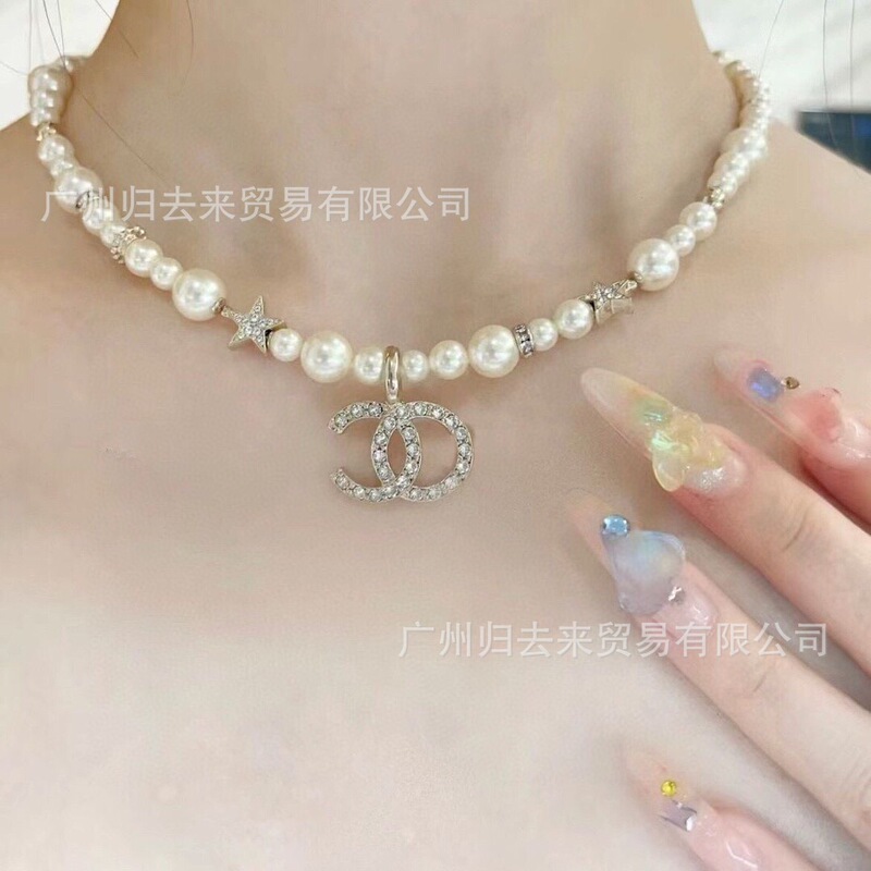 工厂实拍香家双C星星大小珍珠项链女香奶奶高级感锁骨链女批发|undefined