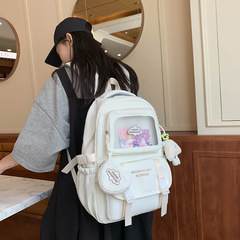 2024春季新款學生雙肩包女日系純色小清新初高中學生書包透明包
