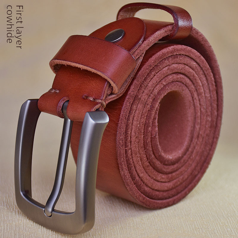 Zuivere koeienhuid riem Heren Echt Leer Vintage Casual Koeienhuid Riem Toplaag Koeienhuid Pin Gesp Riem Handgemaakte Riem_voghion.com