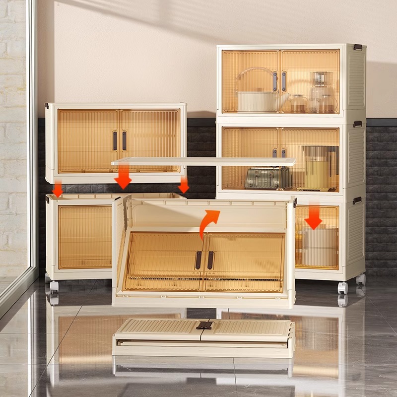Armario de almacenamiento de cocina de varios pisos con puerta de gabinete condimento para platos, utensilios de cocina, armario de almacenamiento plegable de piso, caja de almacenamiento simple de montaje