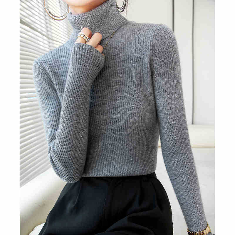 高领毛衣女冬加厚内搭秋冬款新款洋气修身显瘦爆款针织打底衫_灰