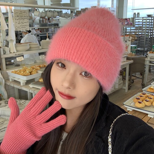 Gentle whitening in one second plush rabbit fur knitted hat for female autumn and winter students Korean style versatile toe cap