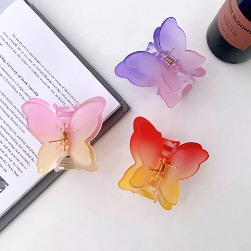 Colorful frosted gradient butterfly hairpin Korean elegant temperament hairpin high-end headwear high-end hair accessories for the back of the head