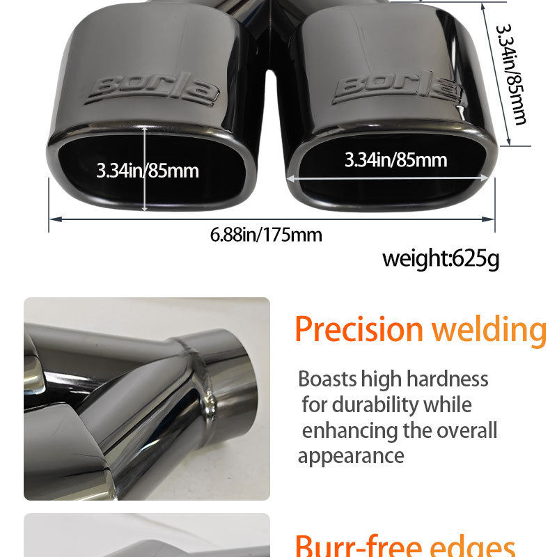 Stainless steel exhaust pipe tail tip modification universal direct exhaust bright black dual outlet tail tip car exhaust pipe decorative accessory