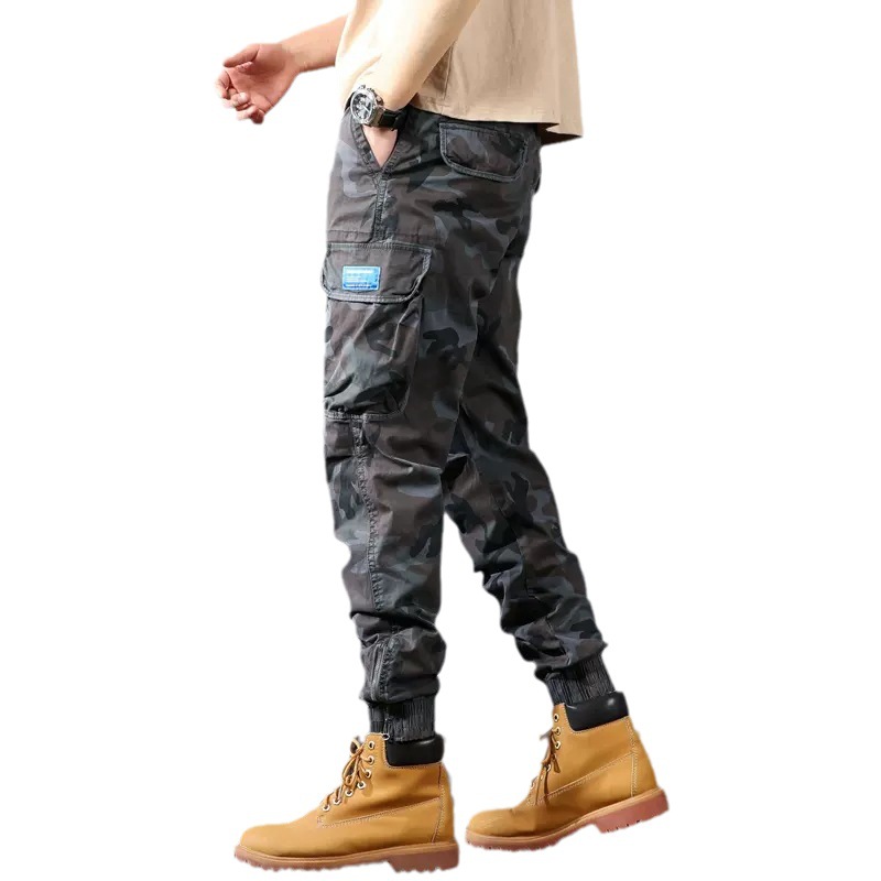 Herrenbekleidung Camouflage-Hose mit Bündchen und mehreren Taschen, Retro-Washed-Hose_voghion.com