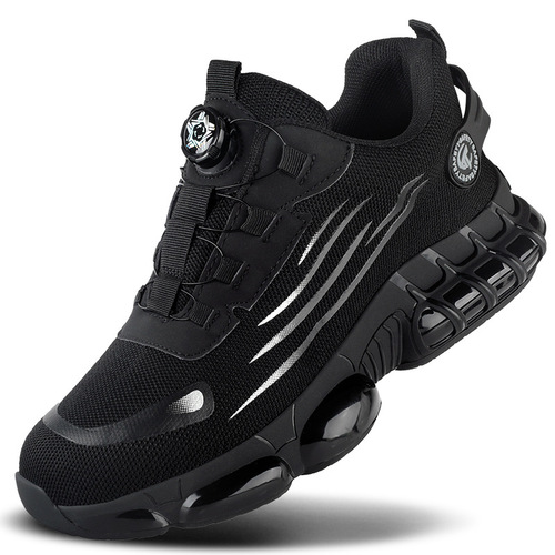 Breathable safety shoes, anti-puncture and anti-smash, insulated, men's knob-style, flyknit surface, no lace-up safety shoes