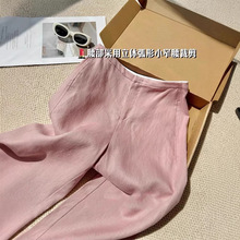 无D推荐！松弛感天花板低饱和粉色亚麻裤透气凉感老钱风裤子