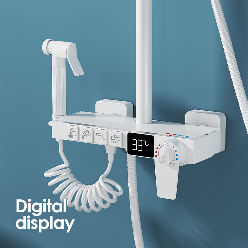 Bathroom Full Copper White Shower Set Household Bathroom Constant Temperature Shower Shower Booster Nozzle Set Bathroom Full Copper White Shower Set Household Bathroom Constant Temperature Shower Shower Booster Nozzle Set