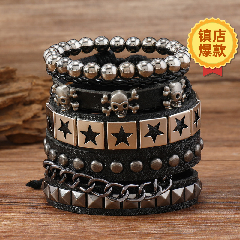 Temu Cross-Border Trendy Punk Style Chain Bracelet Men's Personalized Bracelet Hip-Hop Rivet Jewelry