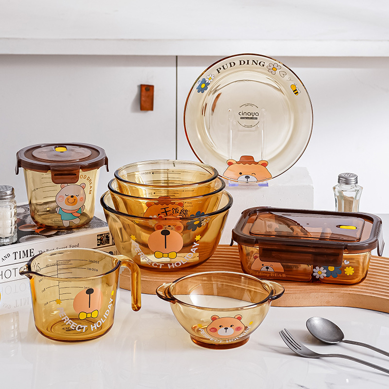 Amber borosilicate household rice bear rice bowl crisper bowl soup bucket high temperature resistant public office glass tableware with rice